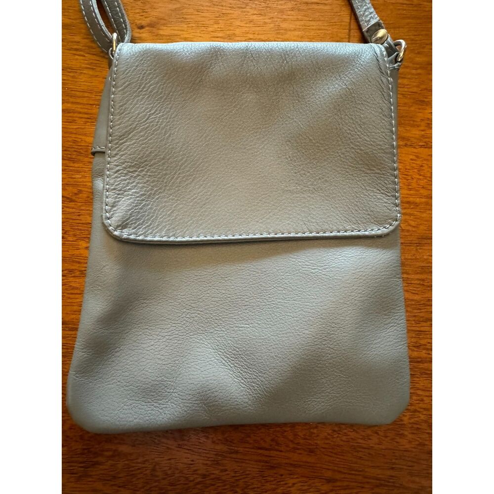 Genuine Leather Made in Italy Sleek Steel Blue Women's Crossbody Bag 9'L x 6.5"W